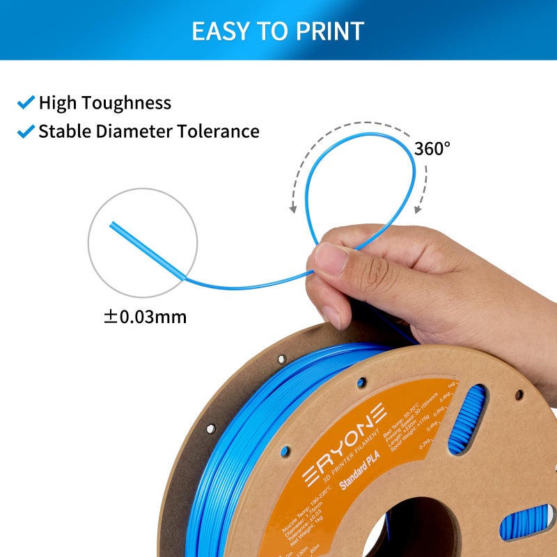 ERYONE PLA Filament 3D Printer PLA Filament 1.75mm +/- 0.03mm, PLA Filament 1KG Cardboard Spool(2.2LBS), Blue - Image 5